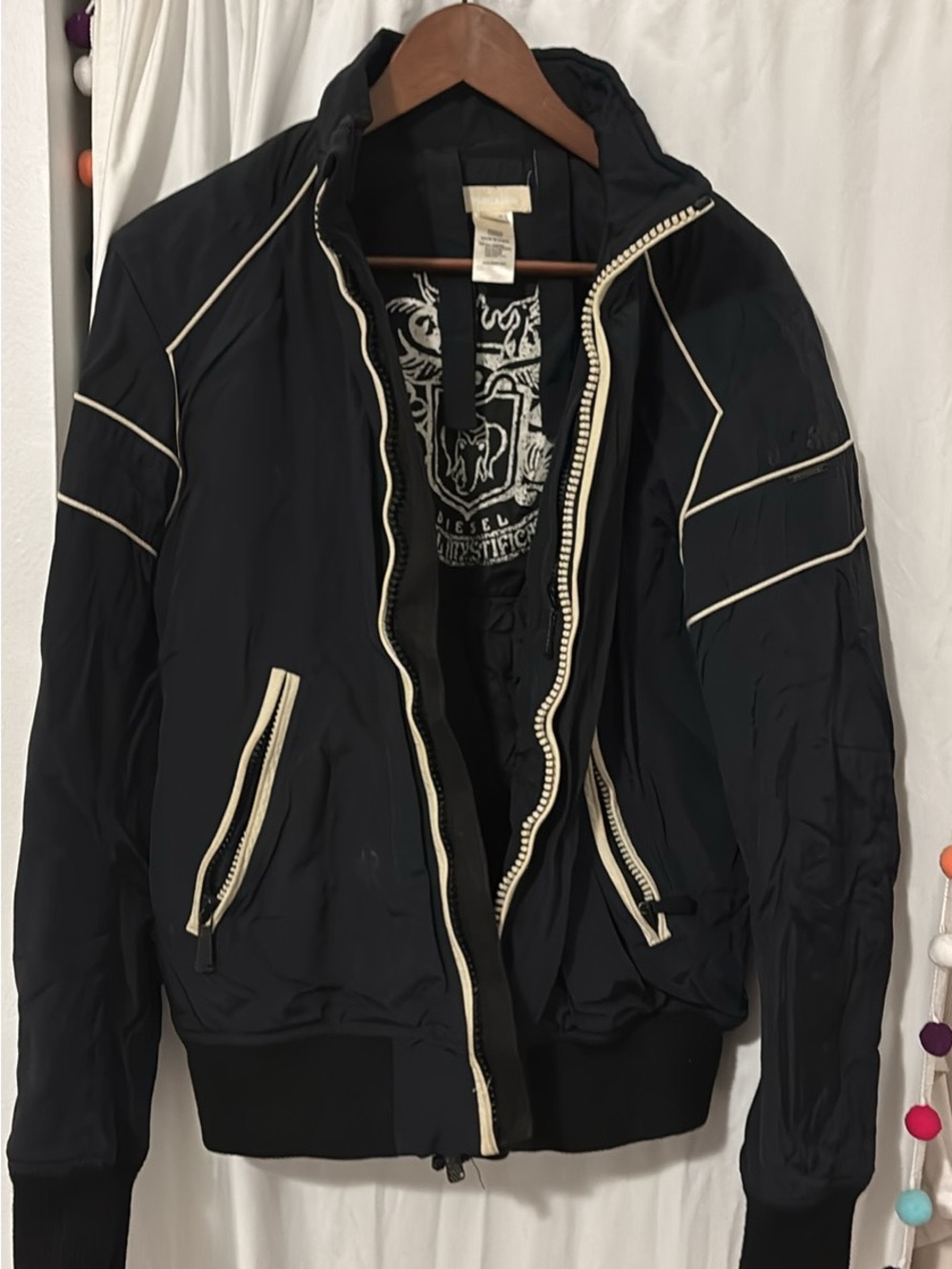 Diesel Black Bomber Jacket with White Piping
